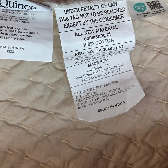 NWOT QUINCE European Linen Cotton Stitch Quilt King/Cal King Natural 4173 - Picture 8 of 9